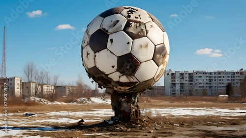 big soccer ball in the middle of nowhere