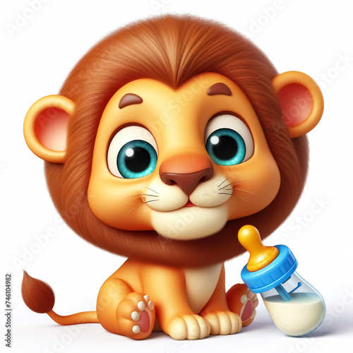 3D funny lion cartoon. Wild animals for children s illustrations. AI generated