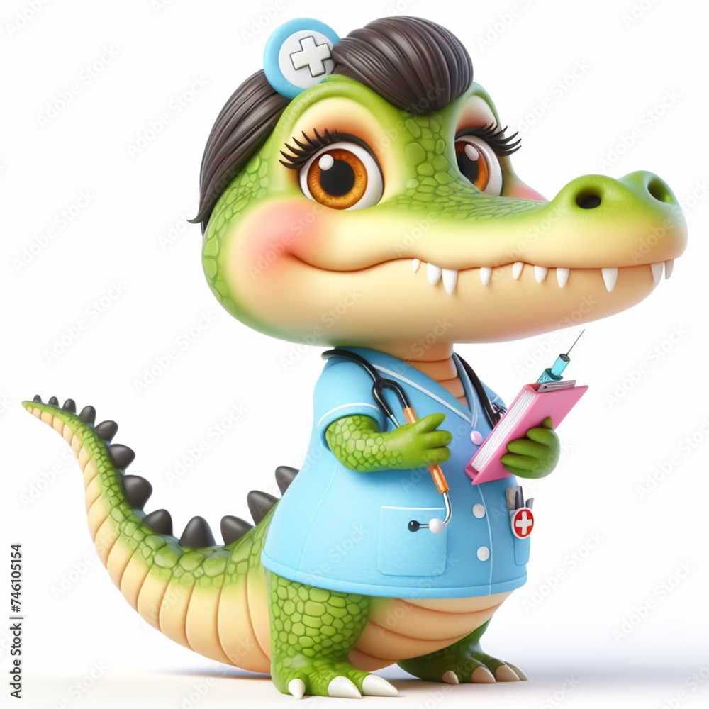 Naklejka premium 3D funny crocodile cartoon. Wild animals for children's illustrations. AI generated