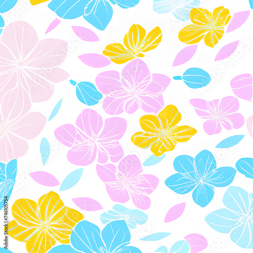 Naive pastel color simple flowers seamless pattern. Simple floral vector motif for background, wrapping paper, fabric, surface design 