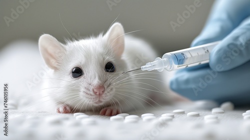 White test mouse. Experiment, vaccine, virus, veterinarian