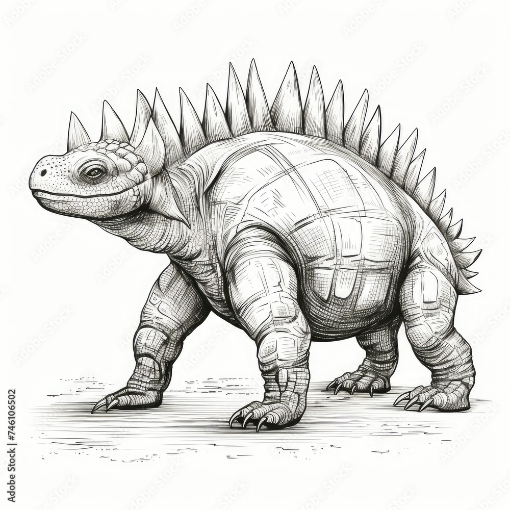 Dinosaur Sketch, Hand Drawn Sketched Stegosaurus Dino, Engraving Dinosaurs, Ink Jurassic Monster Dinosaur Sketch, Hand Drawn Sketched Stegosaurus Dino, Engraving Dinosaurs, Ink Jurassic Monster