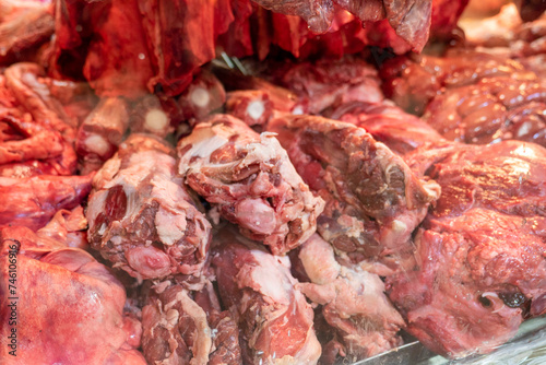 offal products, animal intestines, beef lungs, an offal shop in Turkey,