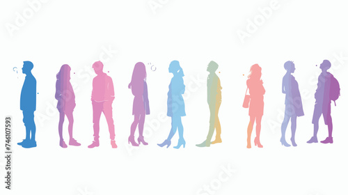 People icon silhouettes and colorful voice bubbles 
