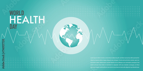 World Health Day is a global health awareness day celebrated every year on 7th April. World health day concept world map, heartbeat, stethoscope and flat icons for healthcare and medical photo