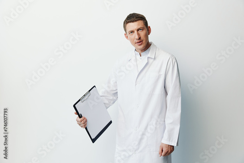 Man prescription therapist practitioner surgeon clipboard care physician health