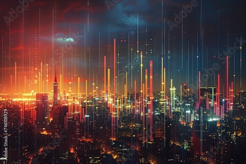 Futuristic Cityscape: Vibrant Night Lights in Urban Jungle