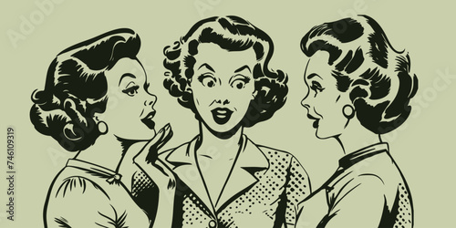 retro cartoon illustration of gossiping women photo