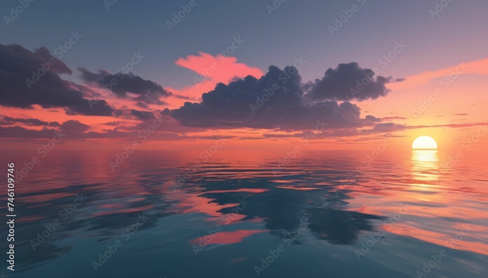 Calm tropical sea sunset with cloudy deep view created with Generative ai. 