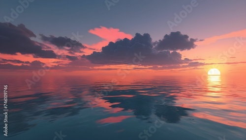 Calm tropical sea sunset with cloudy deep view created with Generative ai. 