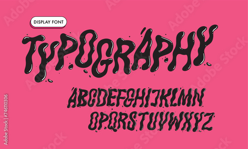 Melted typeface. Psychedelic alphabet. Liquid letters in Y2K style. Creative trendy typography for social media, web design, poster, greeting card. Bubble abc in 90s and 00s style. Groovy typography.
