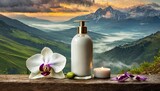 Vanilla Orchid Lotion bottle - blank bottle with natural ingredients for product mockup template. Lotion shampoo conditioner soap