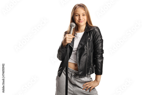 Female teenage singer with a microphone