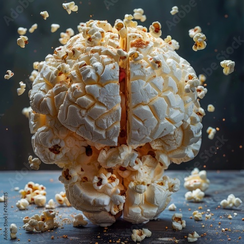 Popcorn Brain is a phenomenon that refers to the overstimulation and distraction that comes from excessive use of social media. Creative concept. photo