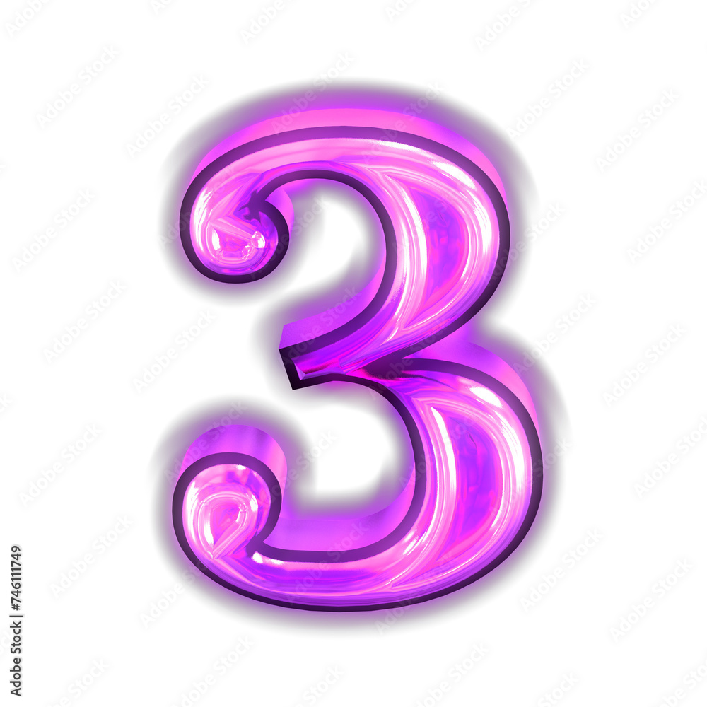 Glowing purple symbol. number 3 Glowing purple symbol. number 3