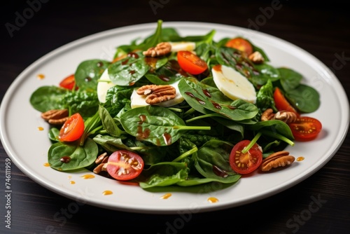 Plate spinach salad. Green fresh. Generate Ai