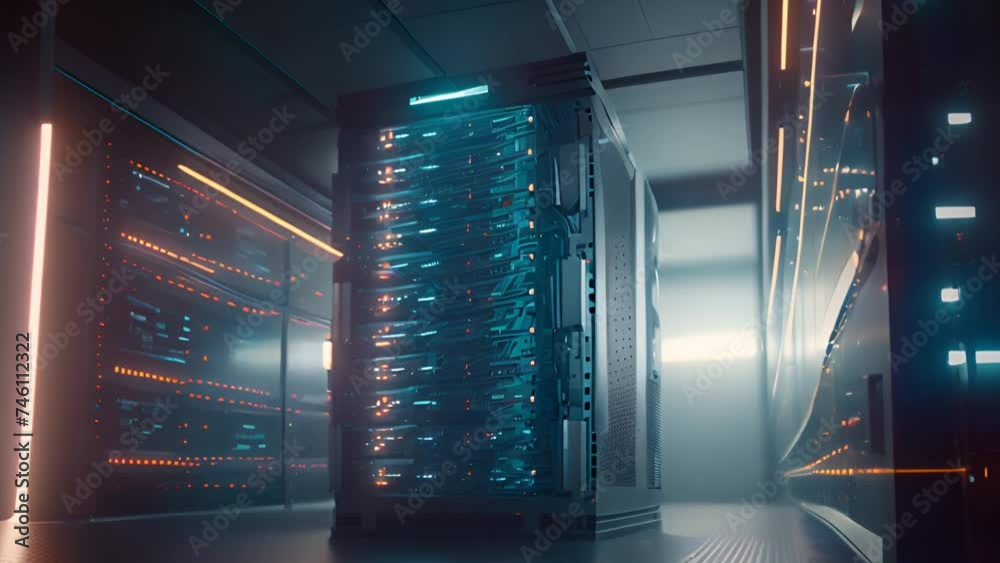 Big data center technology warehous with servers information digitalization Starts. SAAS, Cloud Computing, Web Service. 