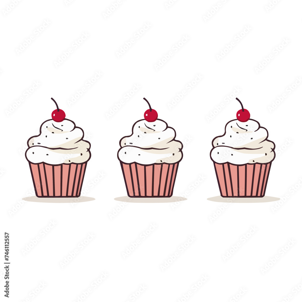 Cupcake | Minimalist and Simple set of 3 Line White background - Vector illustration Cupcake | Minimalist and Simple set of 3 Line White background - Vector illustration