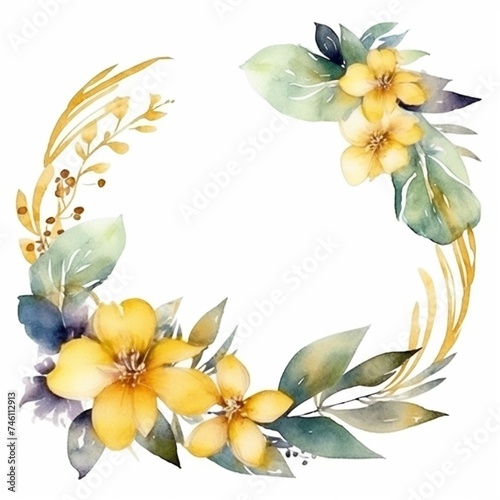 Elegant gold watercolor flowers floral frame pictures AI Generated art