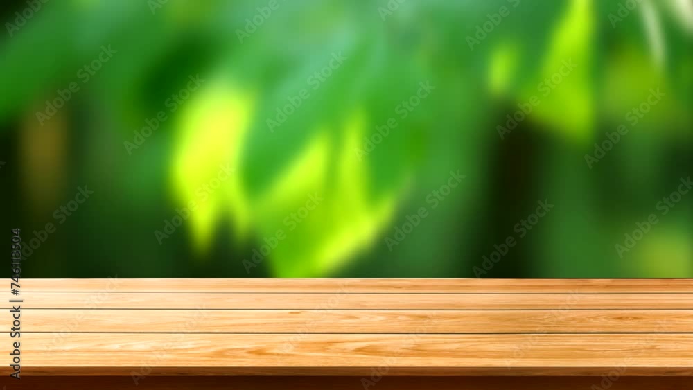 green leaves tree landscape with wooden table green leaves tree landscape with wooden table