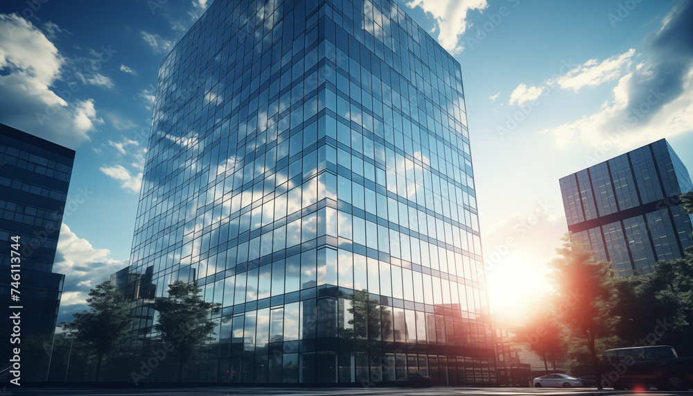 modern office glass building with sky. 