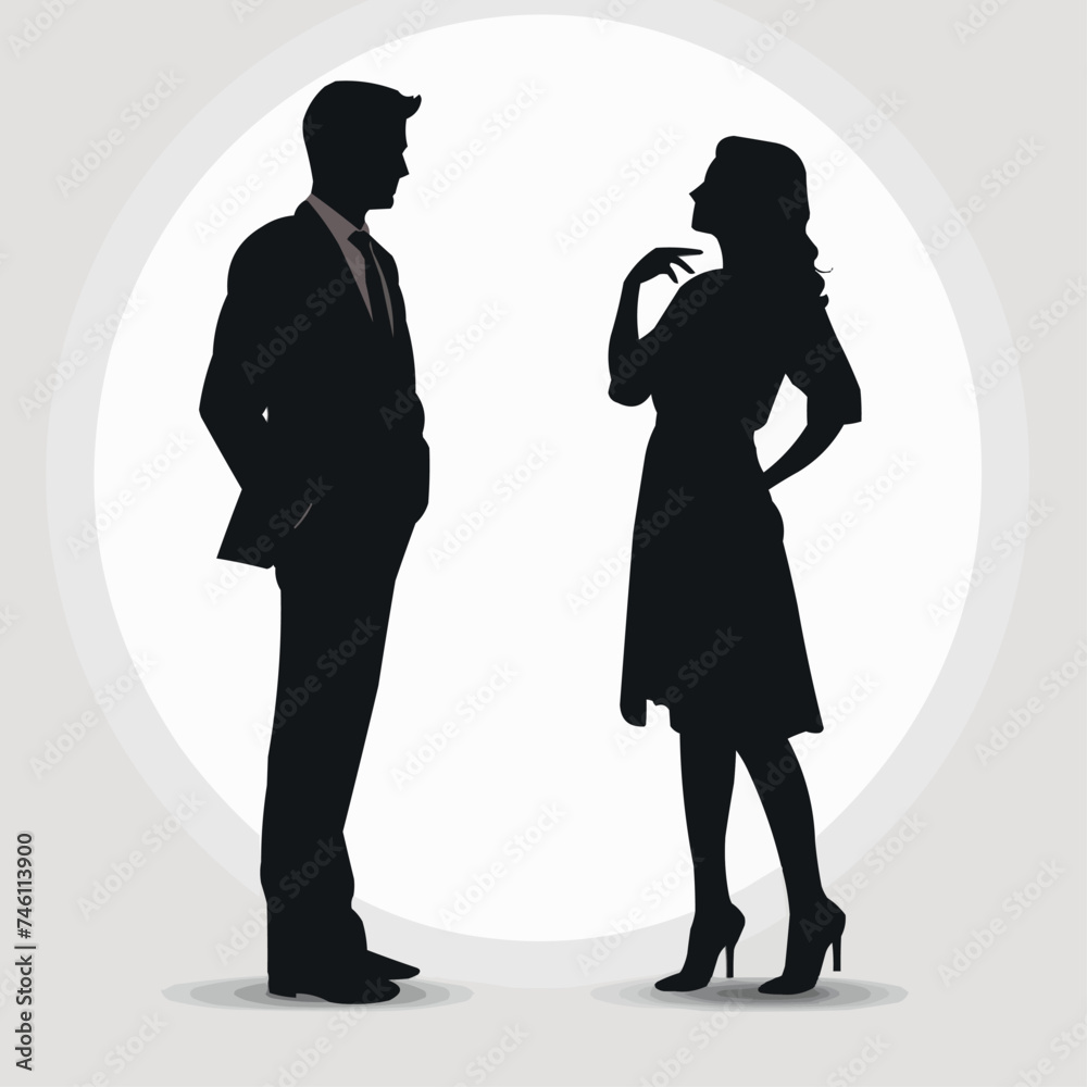 Man and women to stand silhouette set, Vector silhouettes of man and a woman Man and women to stand silhouette set, Vector silhouettes of man and a woman