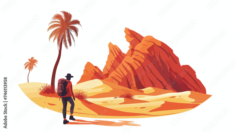 Scene landscape desert with traveler wanderlust isolated