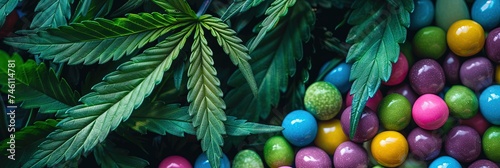 Cannabis edibles - colorful sweet candies dosed with THC, CBD, and other phytocannabinoids photo