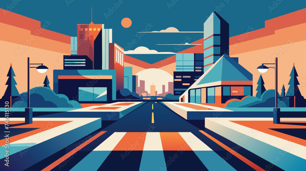 Sunset Boulevard in Stylized City Sunset Boulevard in Stylized City