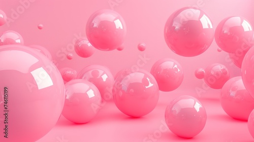 a group of pink balls floating in the air on a pink surface with a light pink back ground and a light pink back ground.