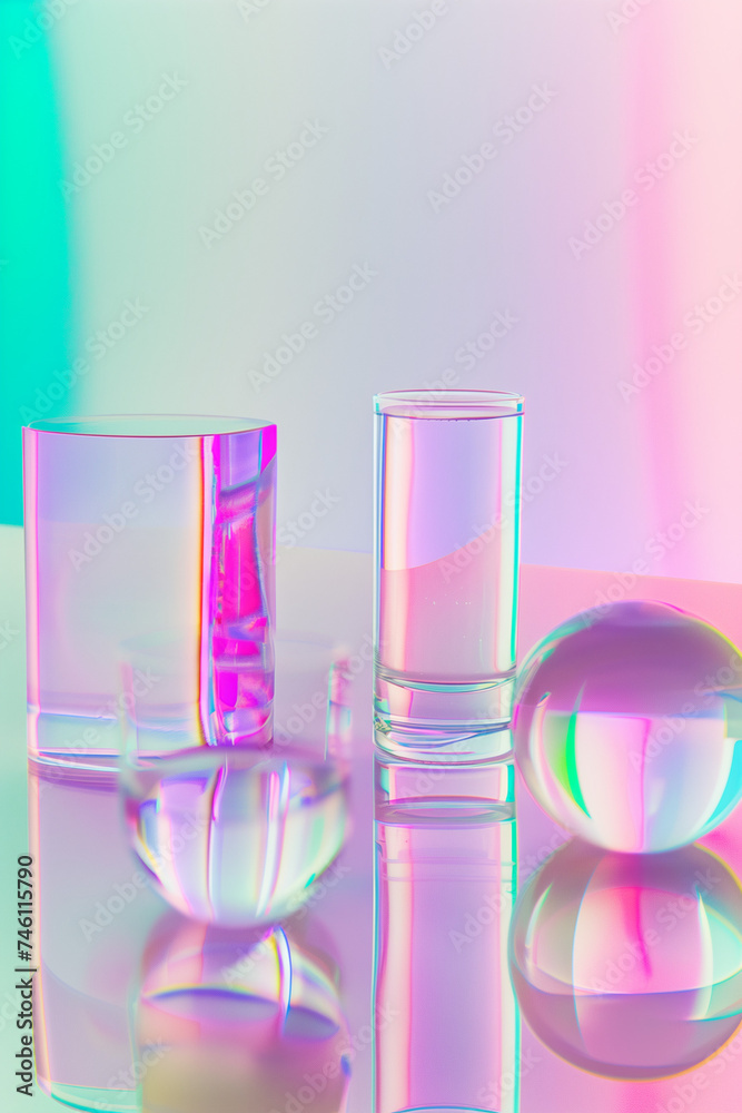 Minimalist Holographic Background with Smooth, Shapeless Forms in Glass Minimalist Holographic Background with Smooth, Shapeless Forms in Glass