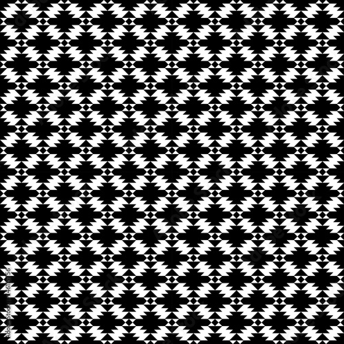 Seamless pattern. Diamonds, triangular shapes, polygons wallpaper. Ethnic motif. Rhombuses, triangles, figures ornament. Forms, checks background. Geometric backdrop. Textile print. Vector artwork