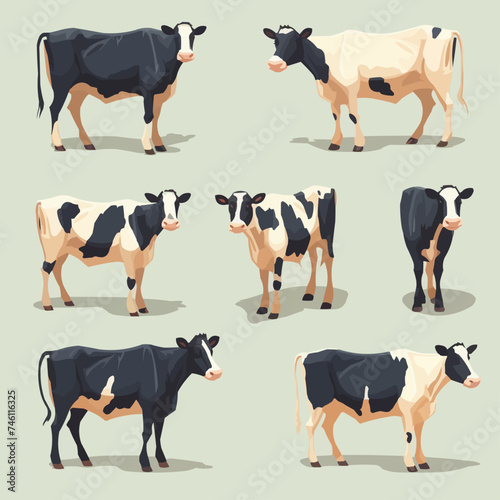 Spotted cows set. Vector flat style illustration