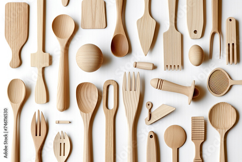 Artisanal Kitchen Craft: Assorted Handcrafted Wooden Cooking Tools Collection