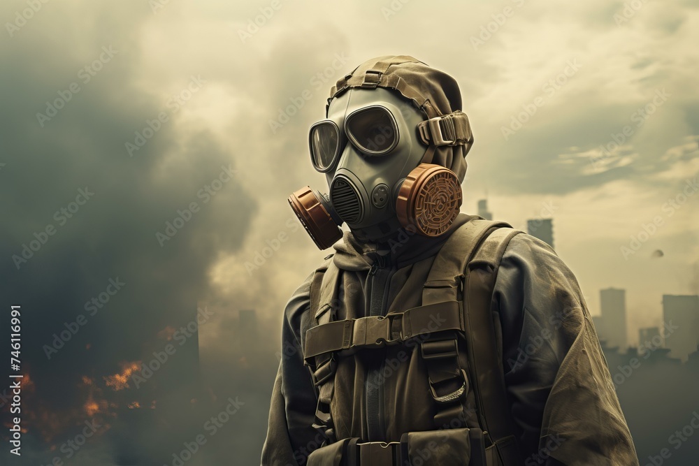 Man in air gas mask. Polluted air. Generate Ai Man in air gas mask. Polluted air. Generate Ai