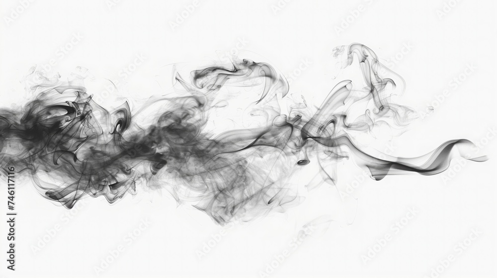 Dynamic black and white smoke tendrils swirling on an abstract canvas - obrazy, fototapety, plakaty 