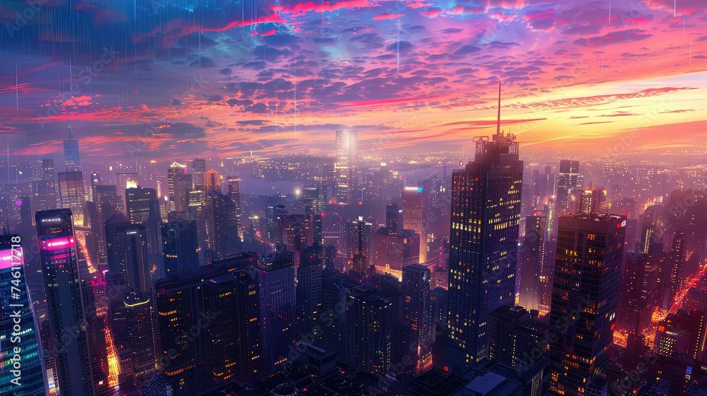 A cityscape dominated by towering skyscrapers, showcasing a dense urban environment with a variety of tall buildings clustered together A cityscape dominated by towering skyscrapers, showcasing a dense urban environment with a variety of tall buildings clustered together