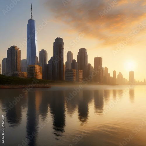 City scape image during sunset night  city  water  river  skyline  reflection  lights  cityscape  bridge  building  architecture  sky  sea  dusk  panorama  downtown