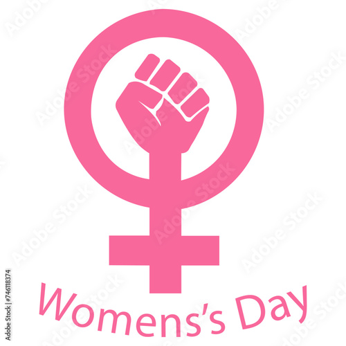 Simbolo feminino com punho cerrado ao centro simbolizando a força feminina em comemoração ao dia da mulher. Ilustração em cor rosa para o dia internacional da mulher. photo