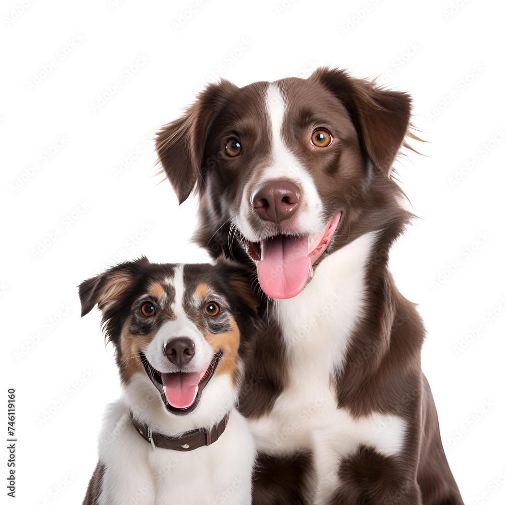 A close up portrait capturing the happiness of an adult dog and a cute puppy, Isolated on Transparent Background, PNG