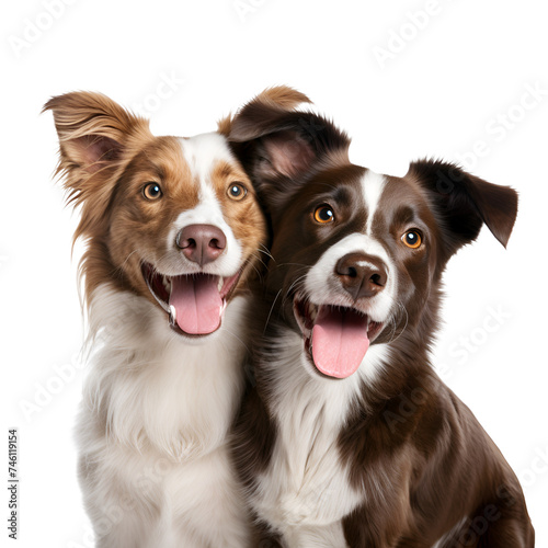 The joy of an adult dog and a cute puppy: a close up portrait, Isolated on Transparent Background, PNG