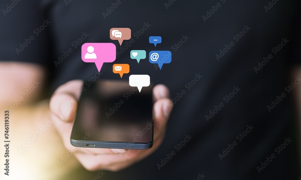 People using modern social media on phone People using modern social media on phone