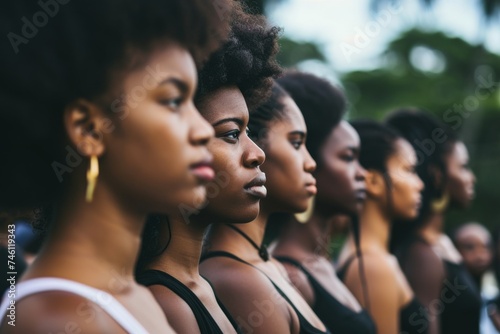 A powerful portrait of young black women standing together, demonstrating unity photo