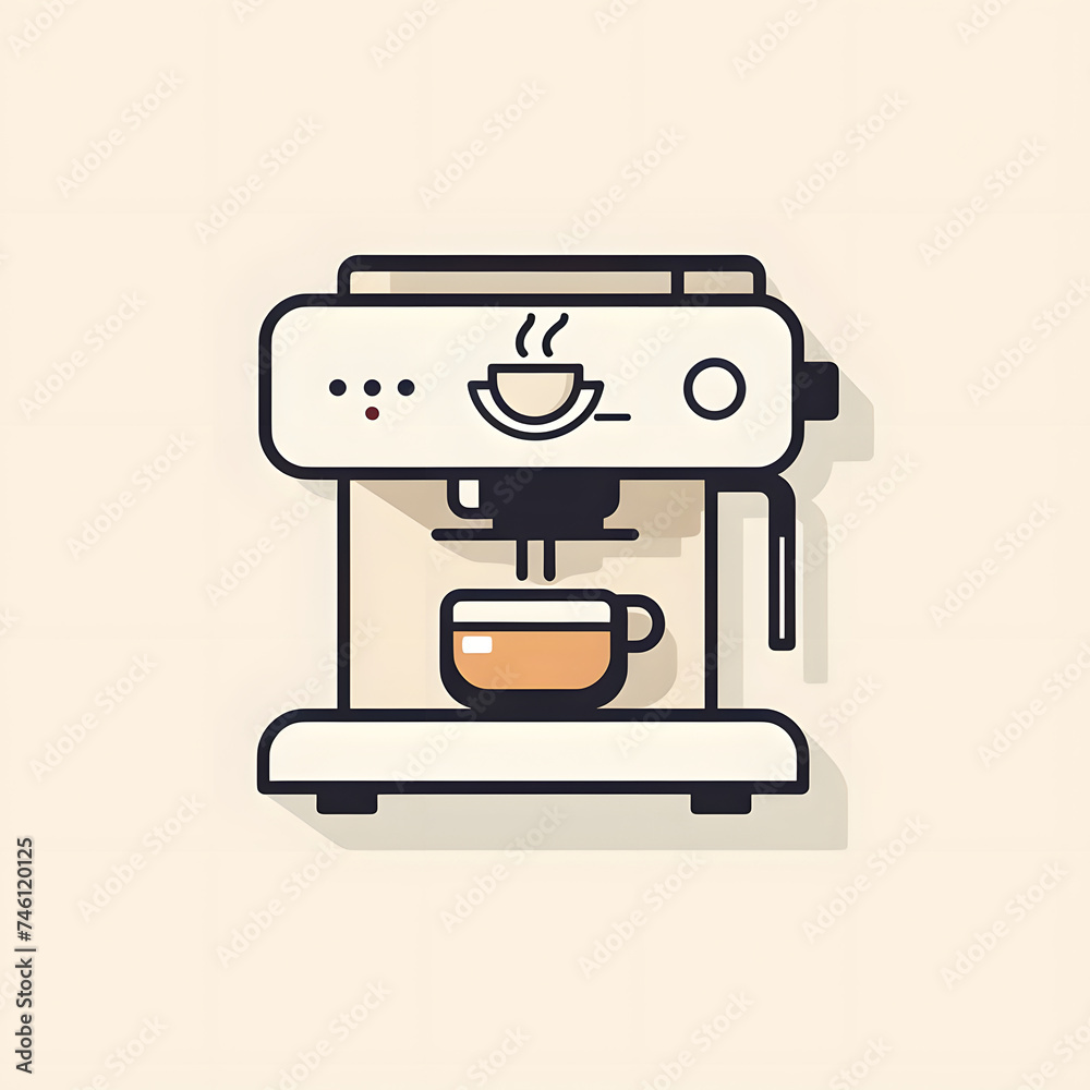 coffee machine illustration in flat animal style, coffee machine logo, coffee machine icon