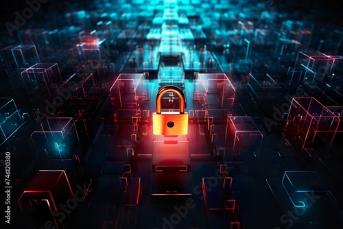 Abstract concept of data security; neon