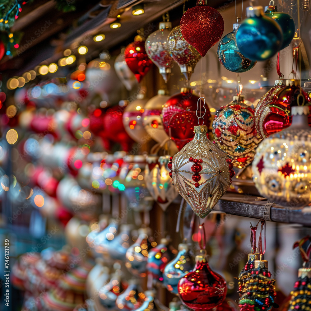 Festive Christmas Market Ornaments Display