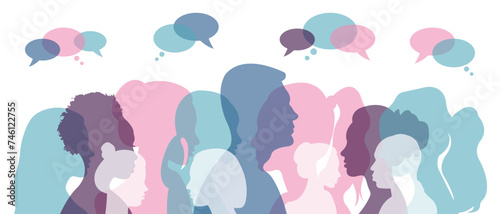 Different people with speech bubbles in chat.Flat vector illustration.