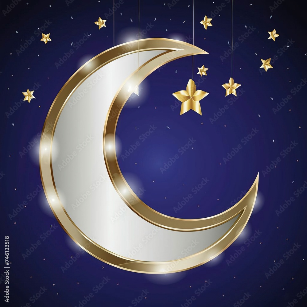 Naklejka premium A design for a Ramadan crescent decorated with an Islamic ornament and illuminated dazzlingly from the inside 