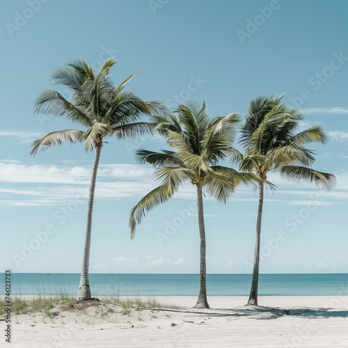 Tropical Beach Paradise with Palm Trees and Clear Blue Sky