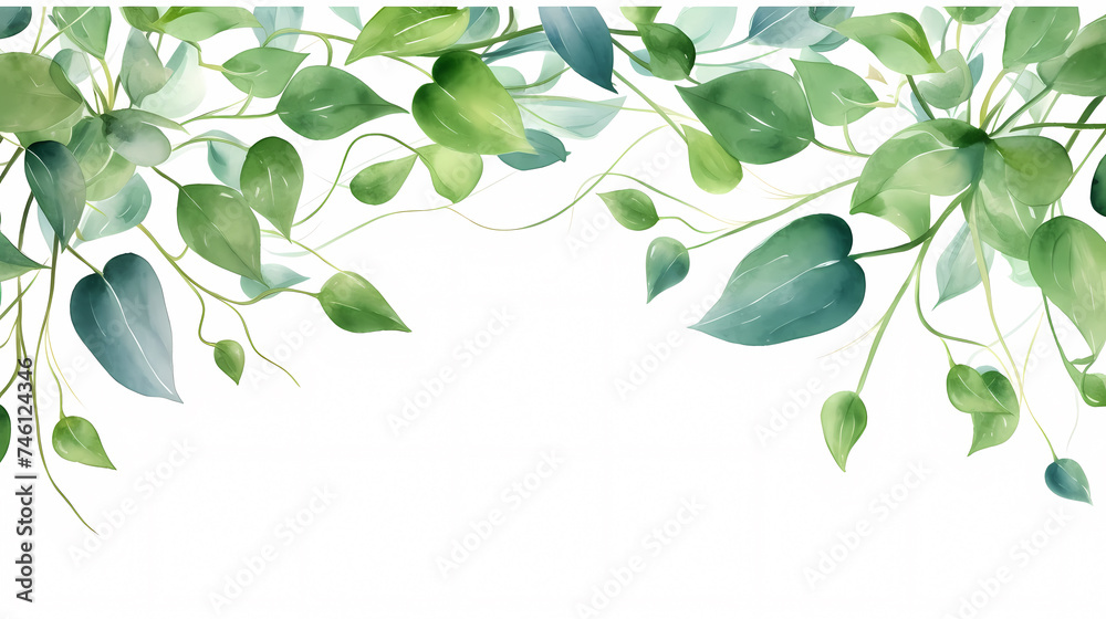 Green leaves watercolor copy space, green leaves with space for text Green leaves watercolor copy space, green leaves with space for text